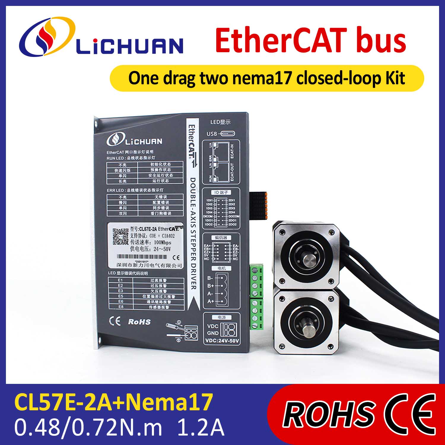 Ethercat 2phase NEMA17 2-Axis DC ပိတ်ထားသော Loop Stepper Motor Drivers ကိရိယာများ