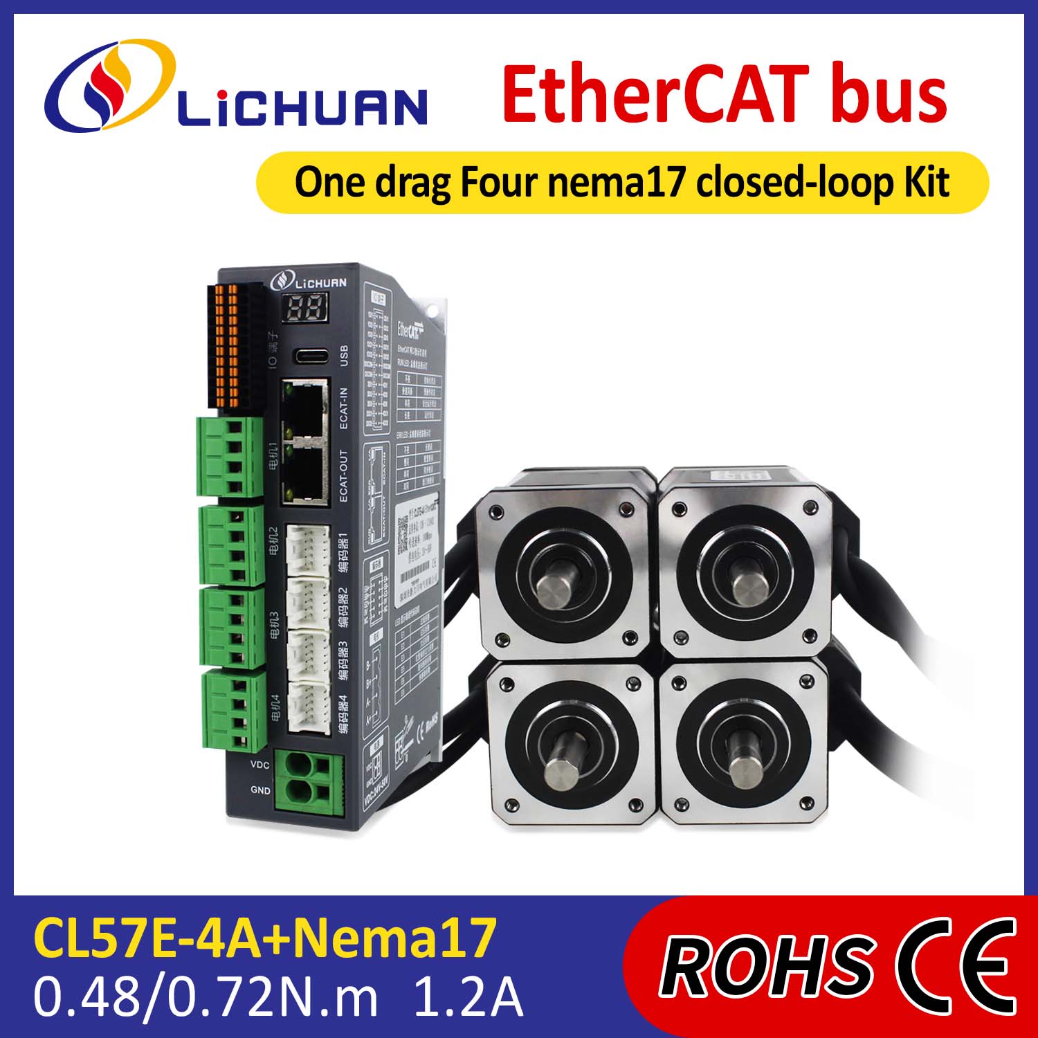 Ethercat 2phase NEMA17 4-Axis DC ပိတ်ထားသော Loop Stepper Motor Drivers ကိရိယာများ