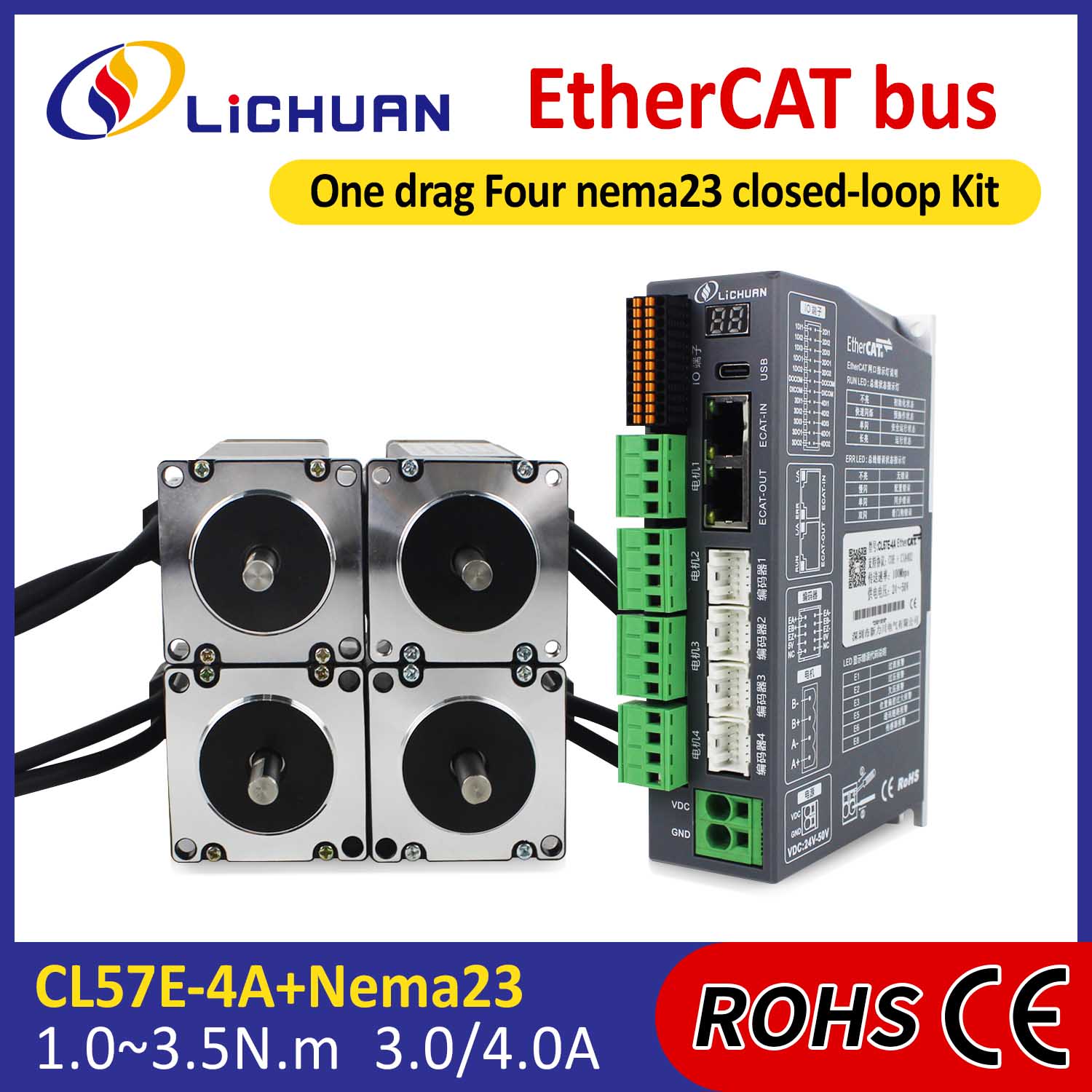 Ethercat 2phase NEMA23 4-Axis DC ပိတ်ထားသော Loop Stepper Motor Drivers Kit