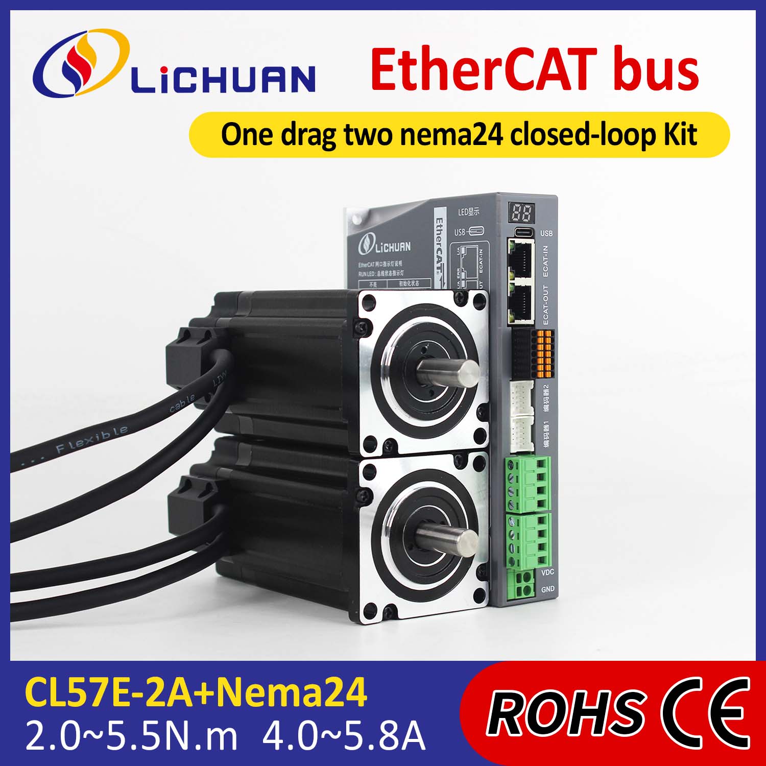 Ethercat 2phase Nema24 2-Axis DC ပိတ်ထားသော Loop Stepper Motor Drivers ကိရိယာများ Kit